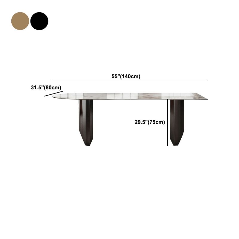 Sintered Stone Dining Table Traditional Luxury Double Pedestal Table for Kitchen