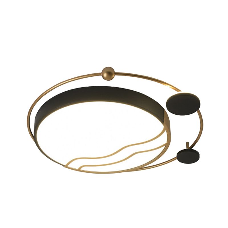 Round Flush Mount Contemporary Iron White and Black/Gold and Black LED Flushmount with Halo Detail in White/Warm Light