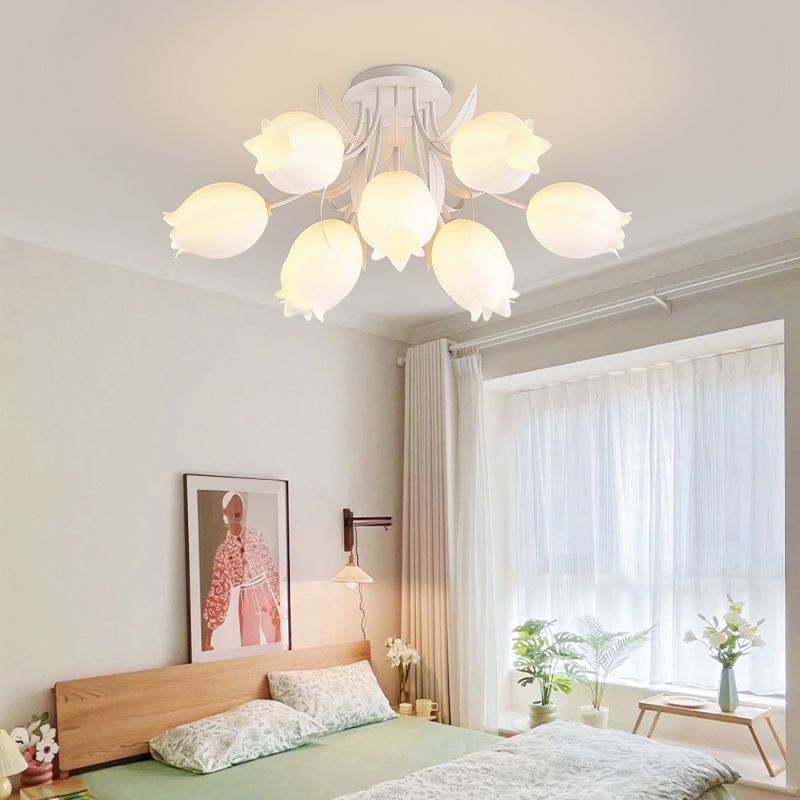 Modern LED Metal Flush Mount Flower Shape Ceiling Light with Plastic Shade for Living Room