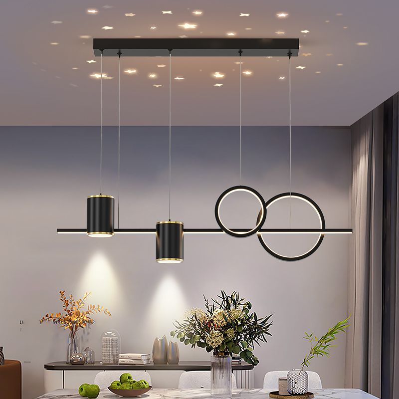 5-Light Geometric Island Light Fixtures Modernism Metal Island Pendant Lights in Black