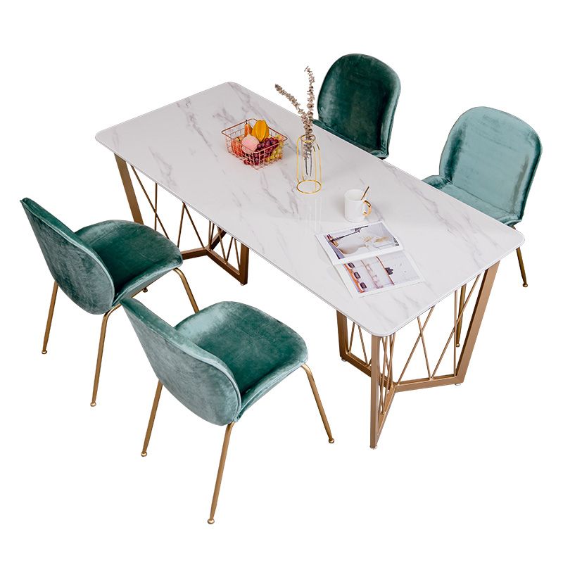 Glam Marble Top Dinette Set 1/2/5/6/7 Pieces White Rectangle Dining Table Set