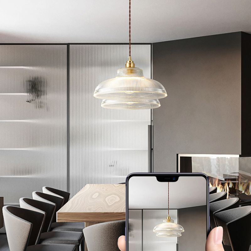 Industrial Single Light Pendant with Clear Prismatic Glass for Bedside Hallway Kitchen