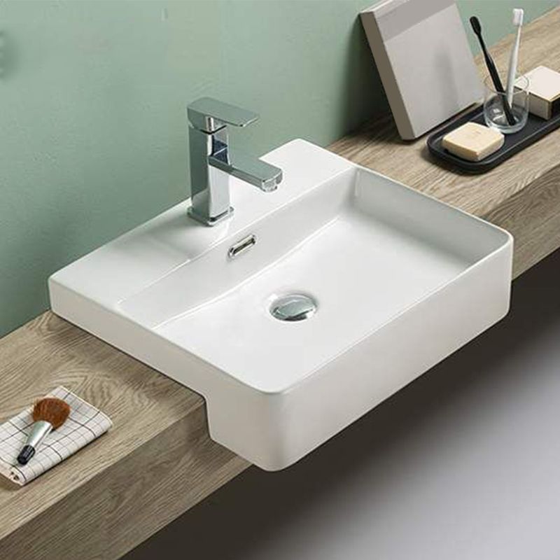 Modern Porcelain Bathroom Sink Rectangular Vessel Lavatory Sink
