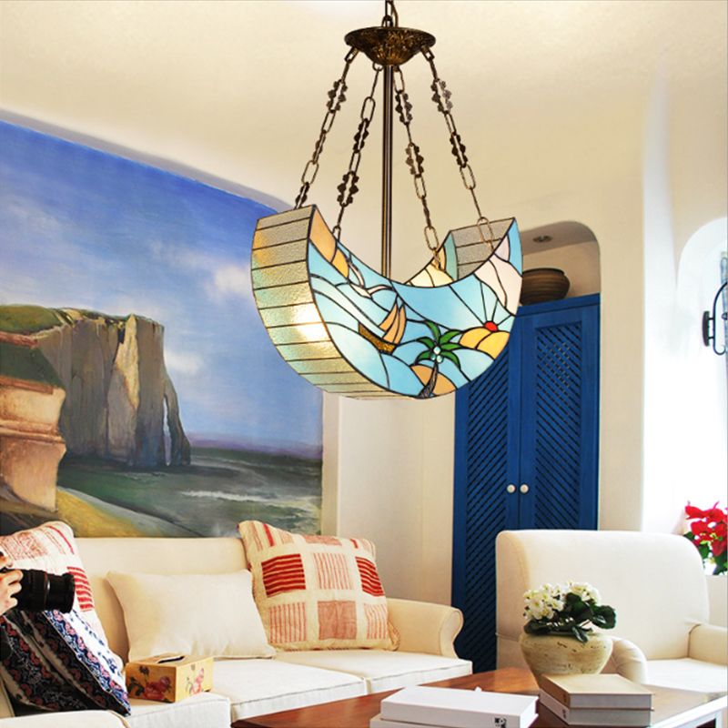 Luce a sospensione di luna blu appeso moderno lampadario nautico moderno con catena di metallo regolabile