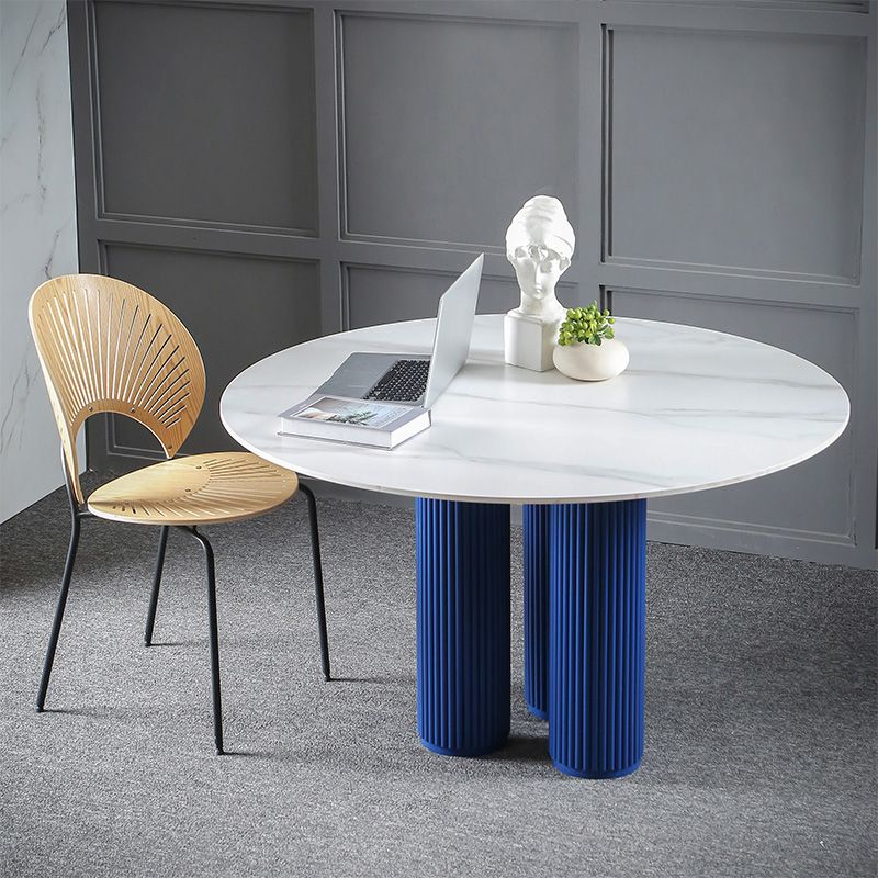 Mesa de comedor de piedra sinterizada Mesa de comedor redonda moderna con base de madera
