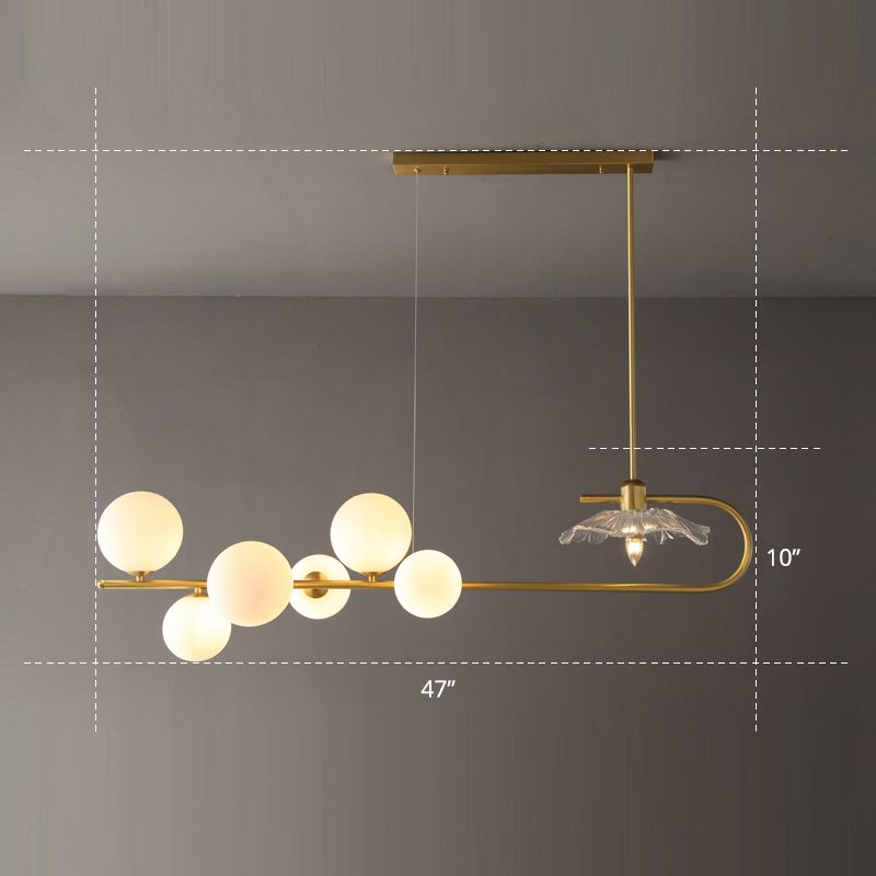 Creative Postmodern Suspension Lamp Brass Finish Ball and Lotus Leaf Island Light with Glass Shade