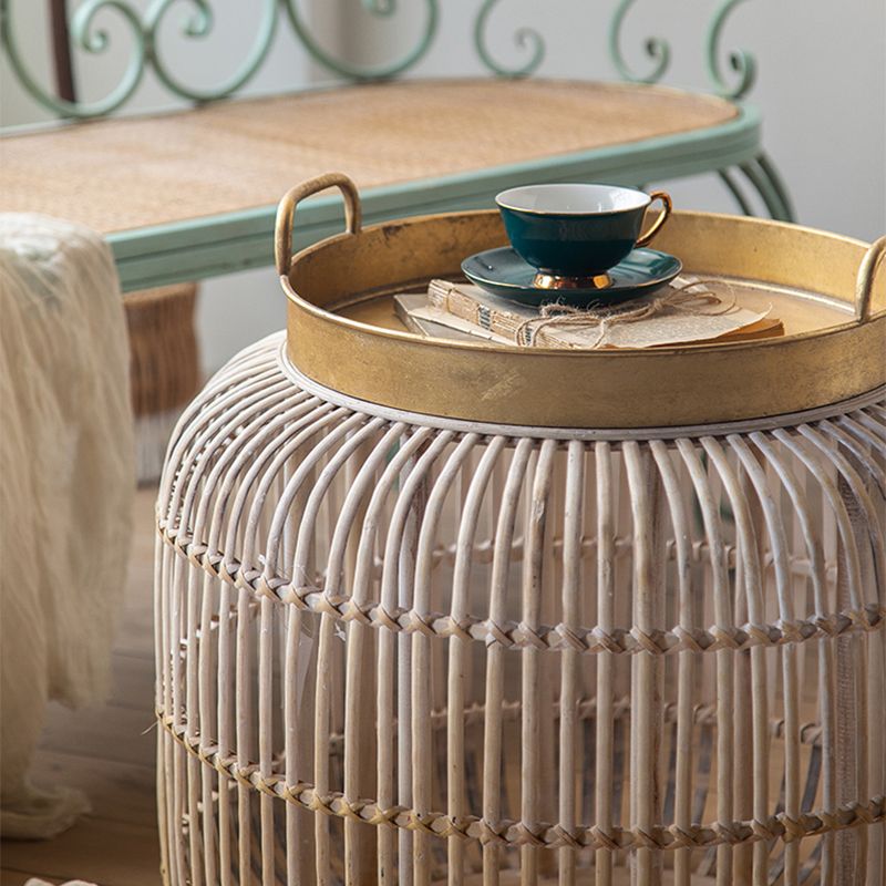French Country Distressed Rattan Coffee Table Frame Metal Cocktail Table