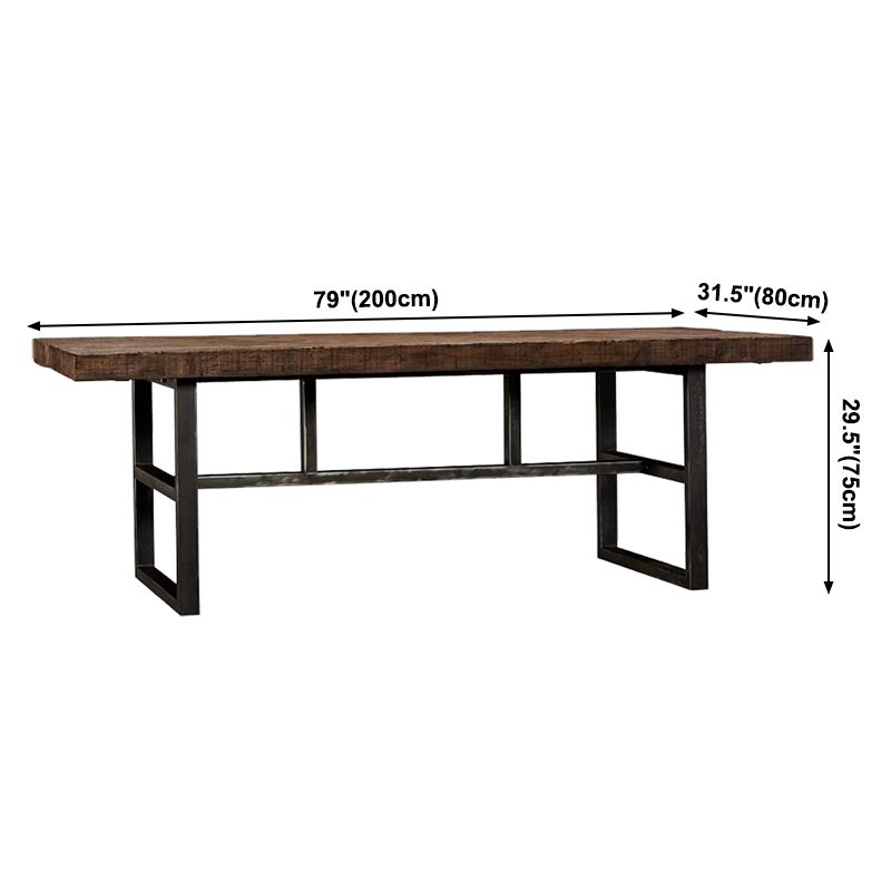Metal Industrial Rectangular Dining Table Solid Wood Table with Trestle