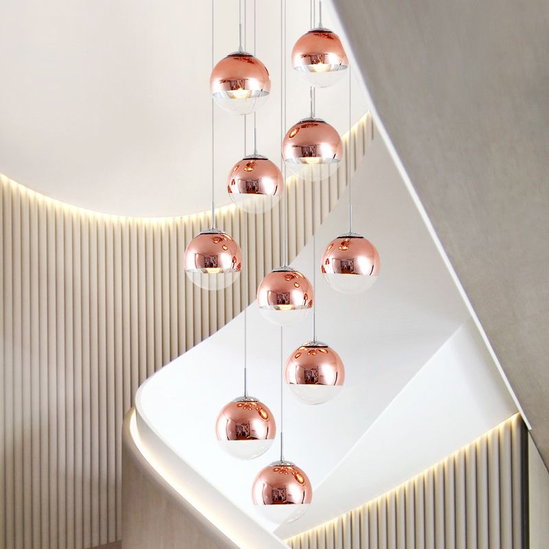 Éclairage de pendentif d'escalier d'escalier global Métalliste minimaliste à 10 feuilles de plafond en or rose