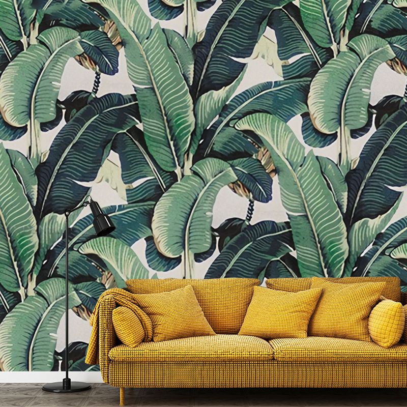 Big Minimalist Wall Covering in Green Banana Leaves Wall Mural Decal, Made to Measure