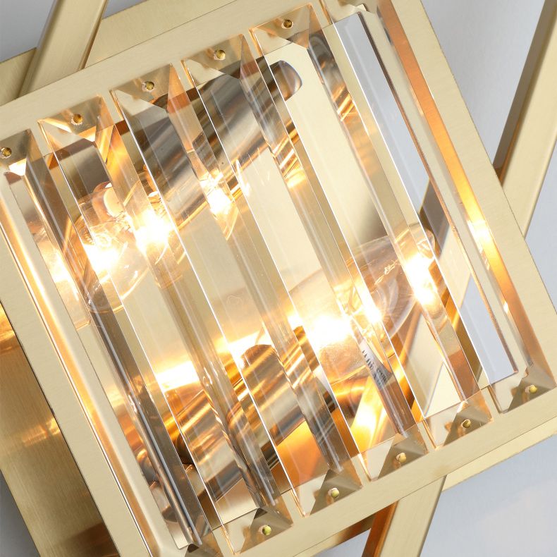 Electroplated Gold Crystal Wall Mount Lamp Postmodern Style Metal Geometric Lines Sconce Light for Dining Room
