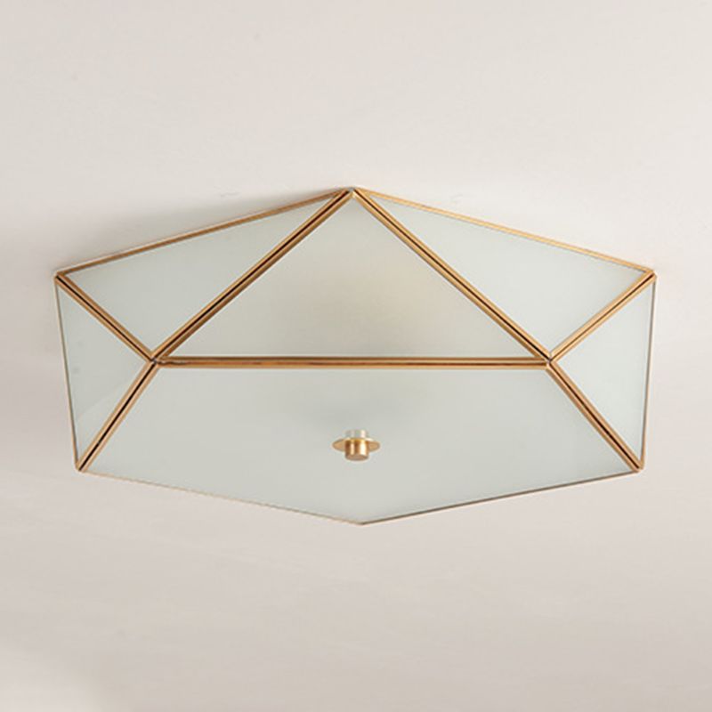 Brass Geometric Flush Mount Lamp Minimalist Glass Bedroom Flush Mount Light Fixture