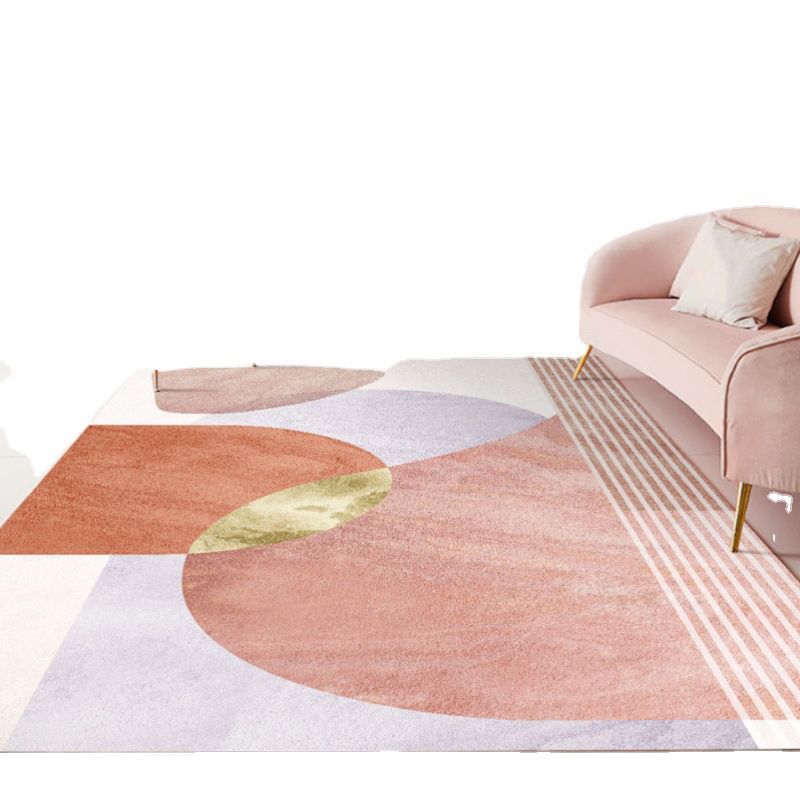 Pink Modern Rug Polyester Irregular Color Piece Rug Washable Rug for Drawing Room