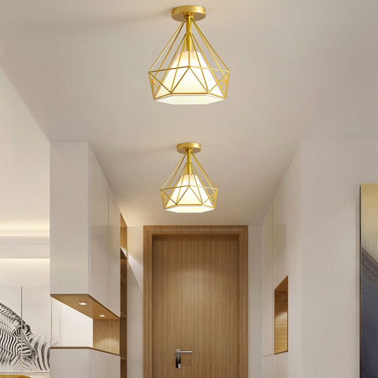 Metal Wire Frame Mini Ceiling Light Modern Simplicity Style Flush-mount Lamp for Hallway Balcony