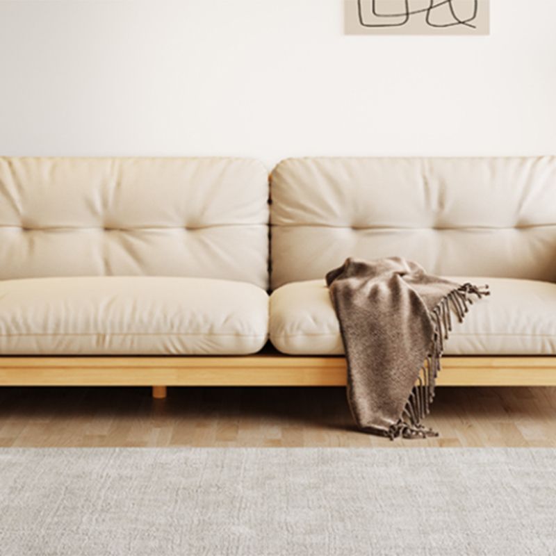 Solid Wood Tufted Settee Flared Arm Beige Cushions Sofa -39.4" H