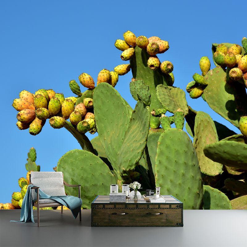 Green Cactus Wall Mural Modernism Wall Decoration for Sitting Room, Made to Measure