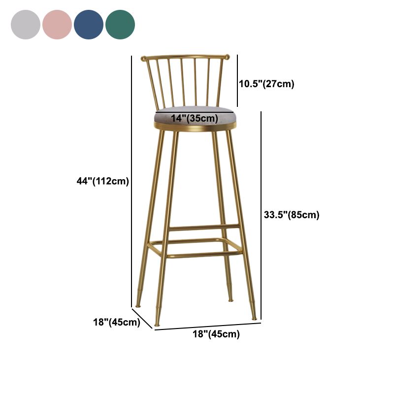 Nordic Armless Backrest Counter Stool Iron Dessert Shop Bar Stool with Pedal and Cushion