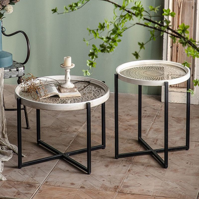 Contemporary Cross Legs Coffee Table 27.5" Long Round Cocktail Table