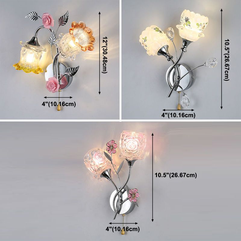 Modern Flower Flush Mount Wall Sconce 2-Light Bedroom Wall Sconce Lights with Grass Shade