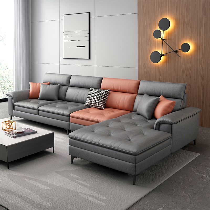 Faux Leather Stain-Resistant L-Shape Sectional Sofa with Chaise for Four People