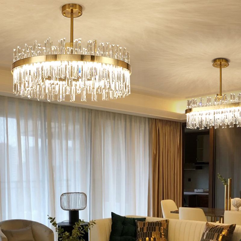 Round Shape Hanging Lights Crystal LED Chandelier in Gold for Living Room