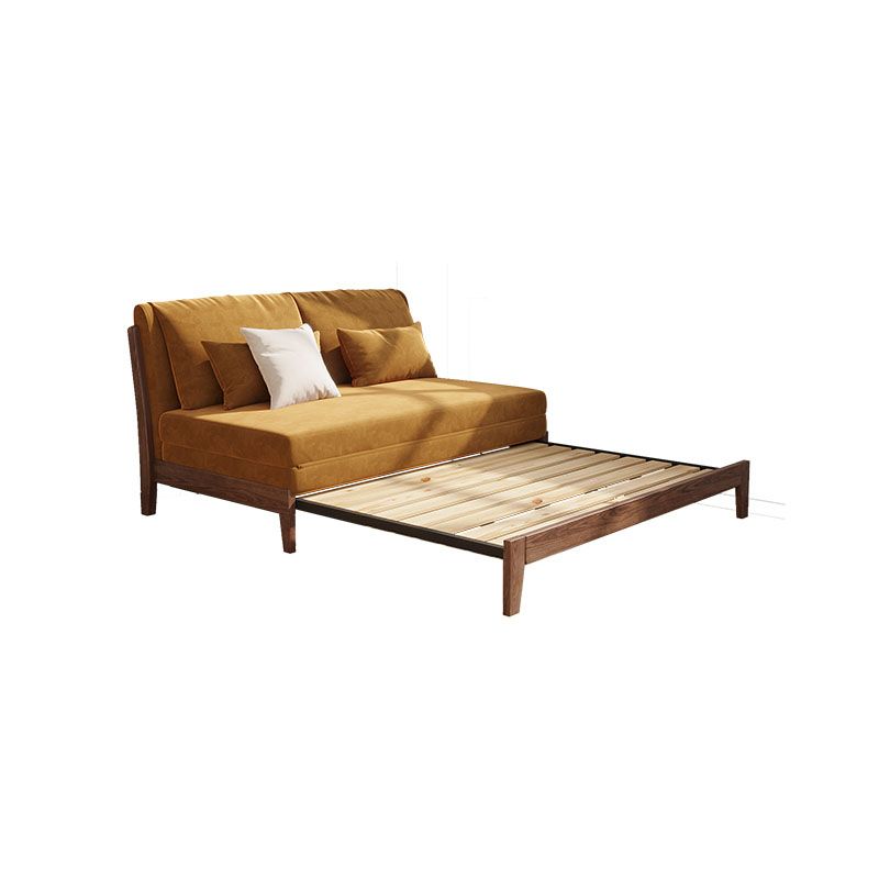 Modern Armless Sofa Bed Convertible with Pillows Seating in Brown