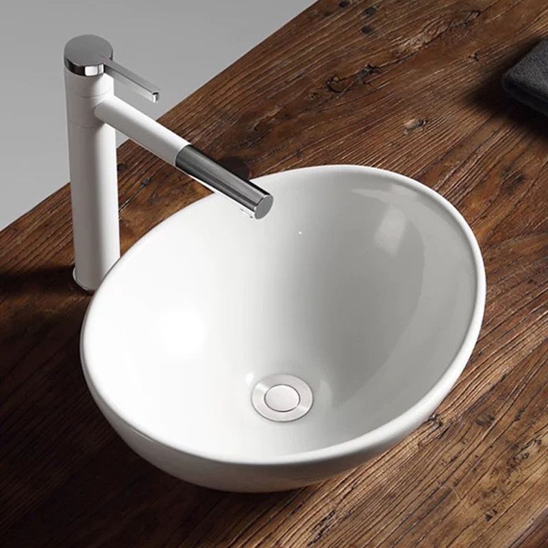 Modern Vessel Bathroom Sink Porcelain Oval with Pop-Up Drain Bathroom Sink