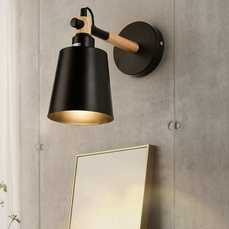 Nordic Wall Sconce Tapered Sconce Light with Metal and Wood for Bedroom