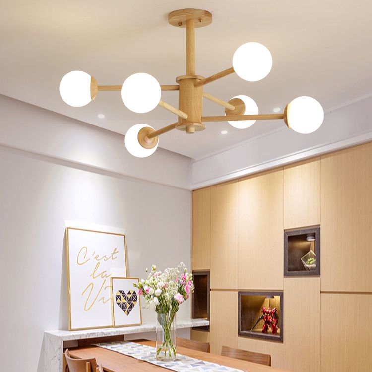 Modern Simplicity Starburst Suspended Lighting Fixture Wood Hanging Ceiling Fixture for Restaurant