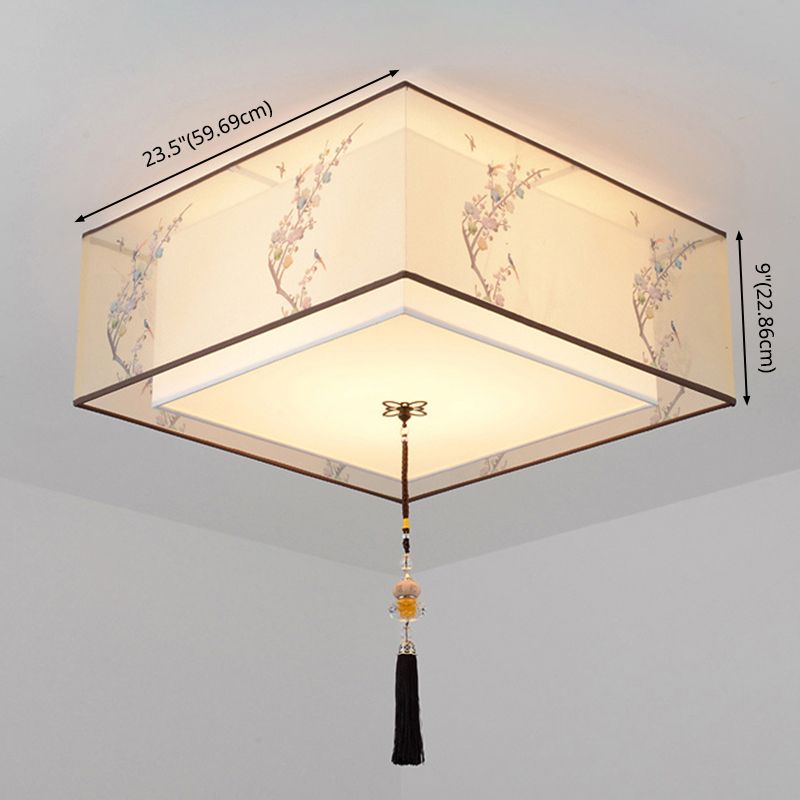 Lampe à encastrer traditionnelle pour chambre à coucher avec abat-jour en tissu géométrique en blanc