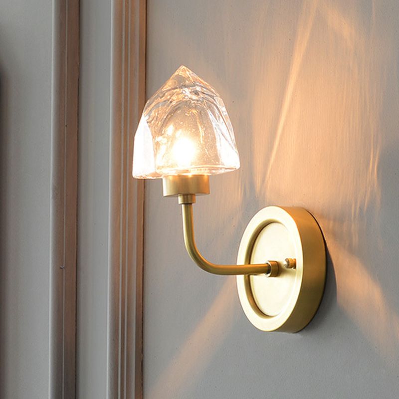 Gold Ice Cube Wall Light Fixture Contemporary 1 Light Faceted Clear Crystal Sconce Light