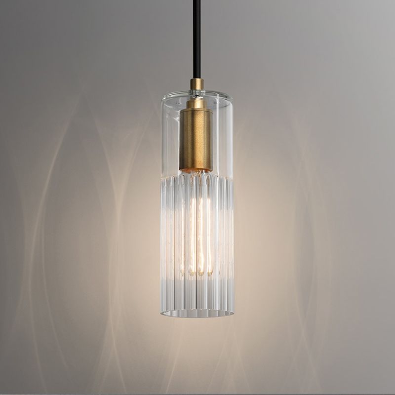 Pendard à tube simple Verre prismatique blanc 1 chambre de tête à la tête de plafond suspendu en laiton
