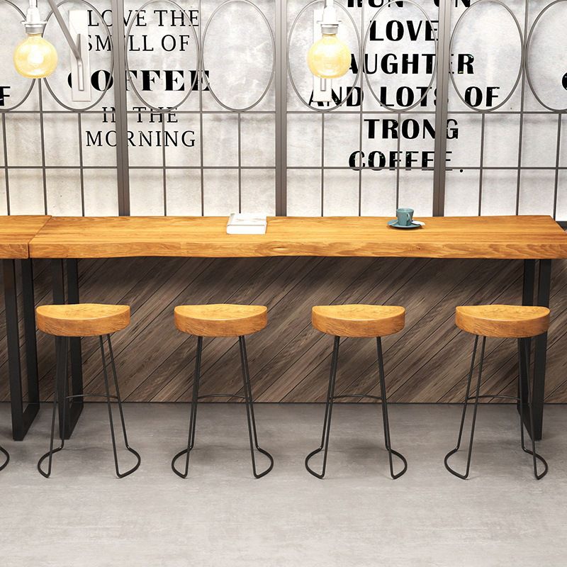 Coffee Shop Industrial Wood Barstool Metal Pedstal Bar Stool with Pedal