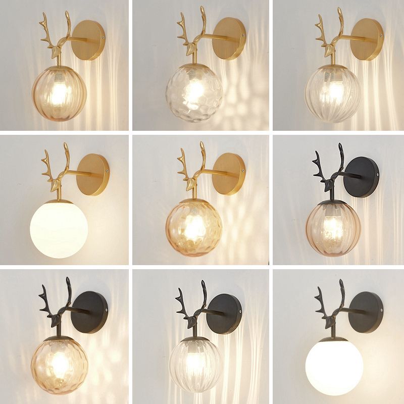 Modern Style Spherical Shape Wall Sconce Glass 1 Light Sconce Lighting for Bedroom