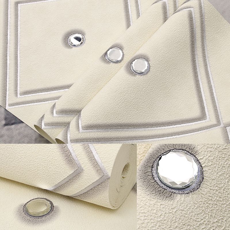 Flock Moisture Resistant Wallpaper Contemporary Trellis Patterned Wall Art for Living Room