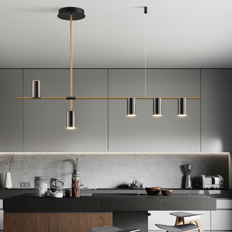Linear Cylinder Lighting Fixtures Contemporary Metal Island Pendants for Kitchen