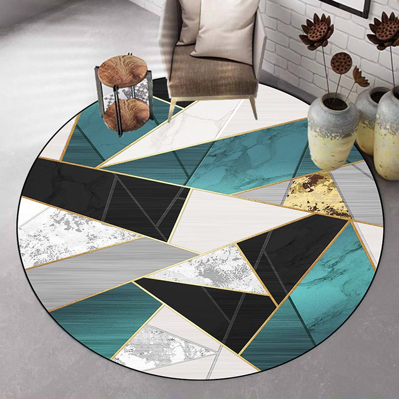 Modern Round Carpet Leisure Abstract Print Rug Washable Polyster Carpet with Non-Slip Backing