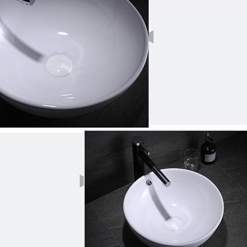 Modern Bathroom Sink with Pop-Up Drain Porcelain Round Vessel Lavatory Sink