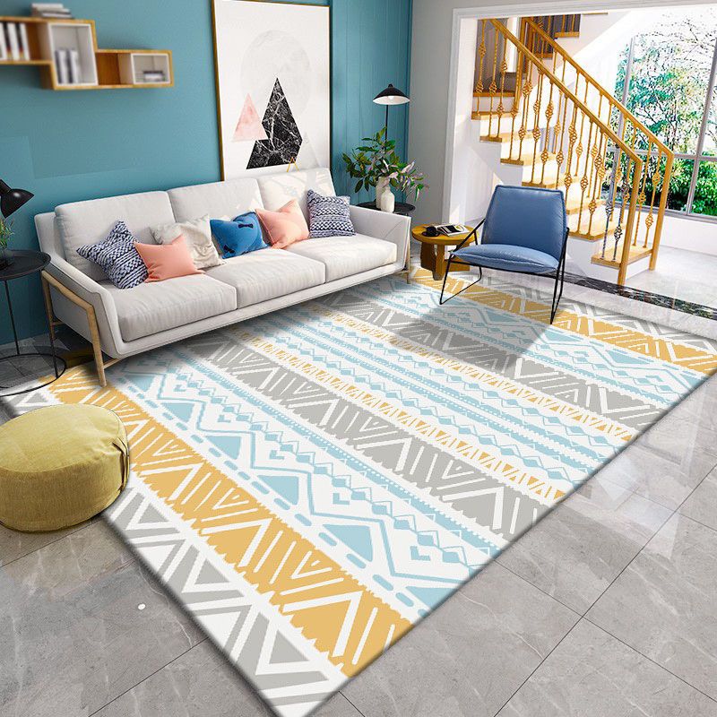 Brown Modern Rug Polyester Geometric Area Rug Non-Slip Backing Carpet for Home Decor