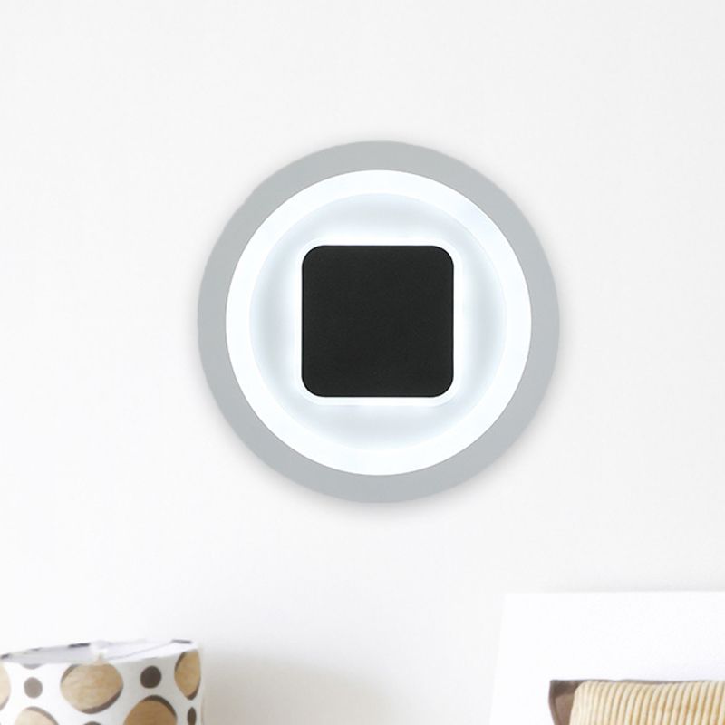 Square and Round Wall Mount Lighting Modernism Metal LED Bedroom Wall Lamp Sconce in Black and White