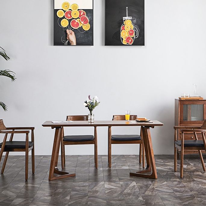 Rectangle Modern Dining Table Solid Wood Fixed Table for Kitchen