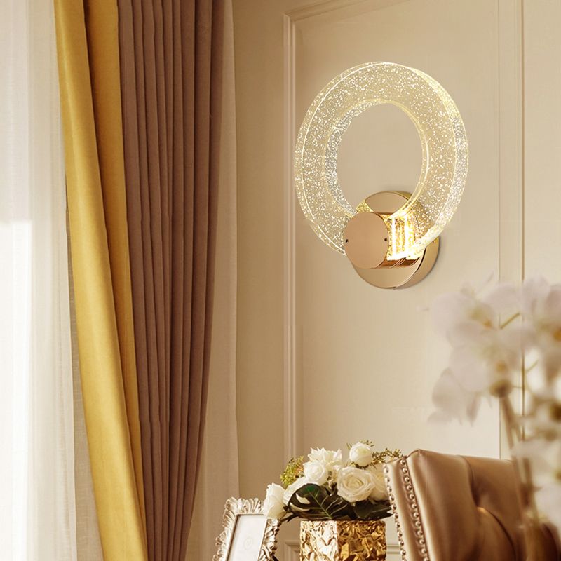 Round Shape Crystal Wall Light Modern Style 1 Light Wall Mount Light in Gold