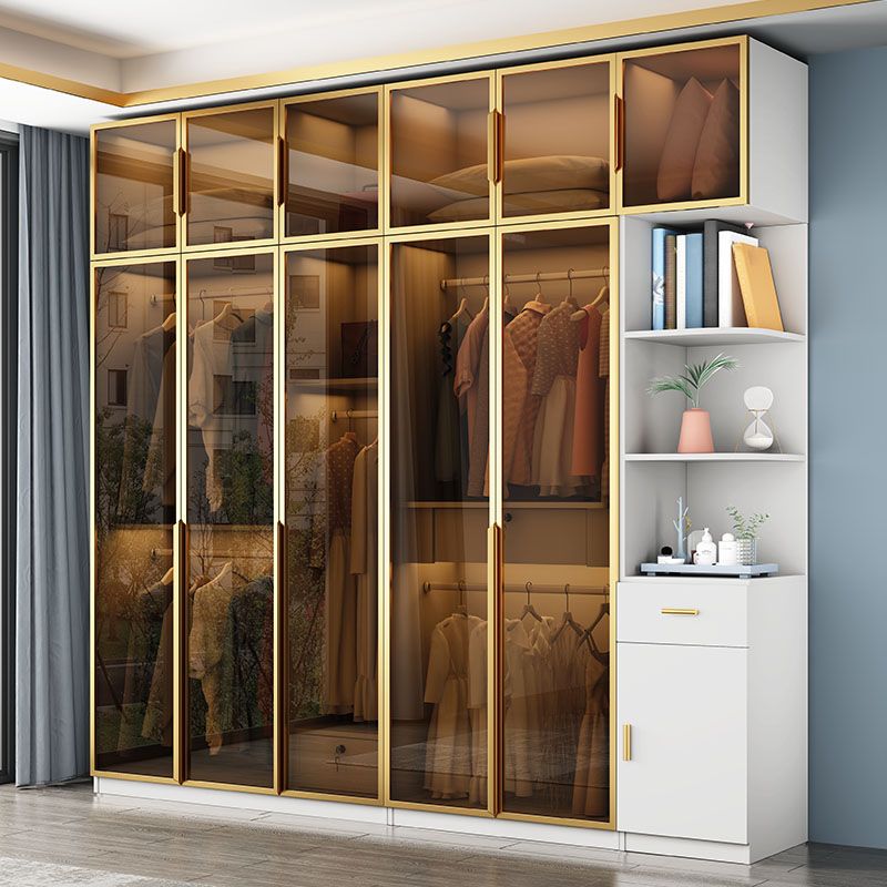 Modern Style Glass Wardrobe Bedroom Wardrobe Closet with Drawer