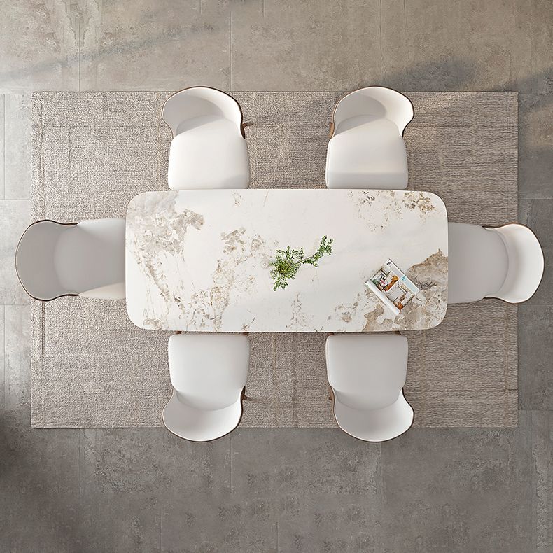 Modern Rectangle Dining Table Sintered Stone Table with Pedestal Base
