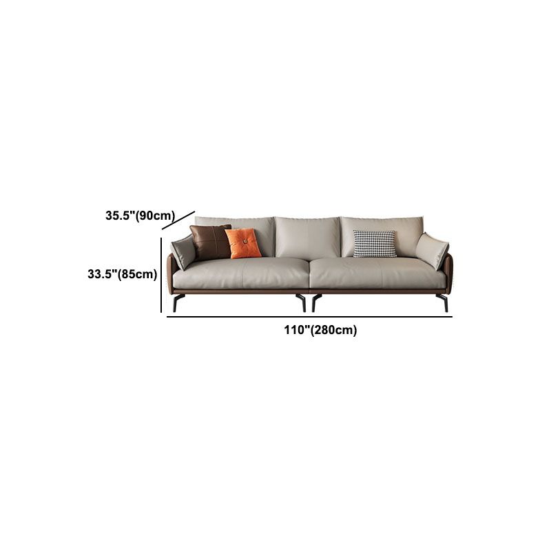 Pillow Top Arm Sofa Modern Leather Sofa in Brown with Metal Legs