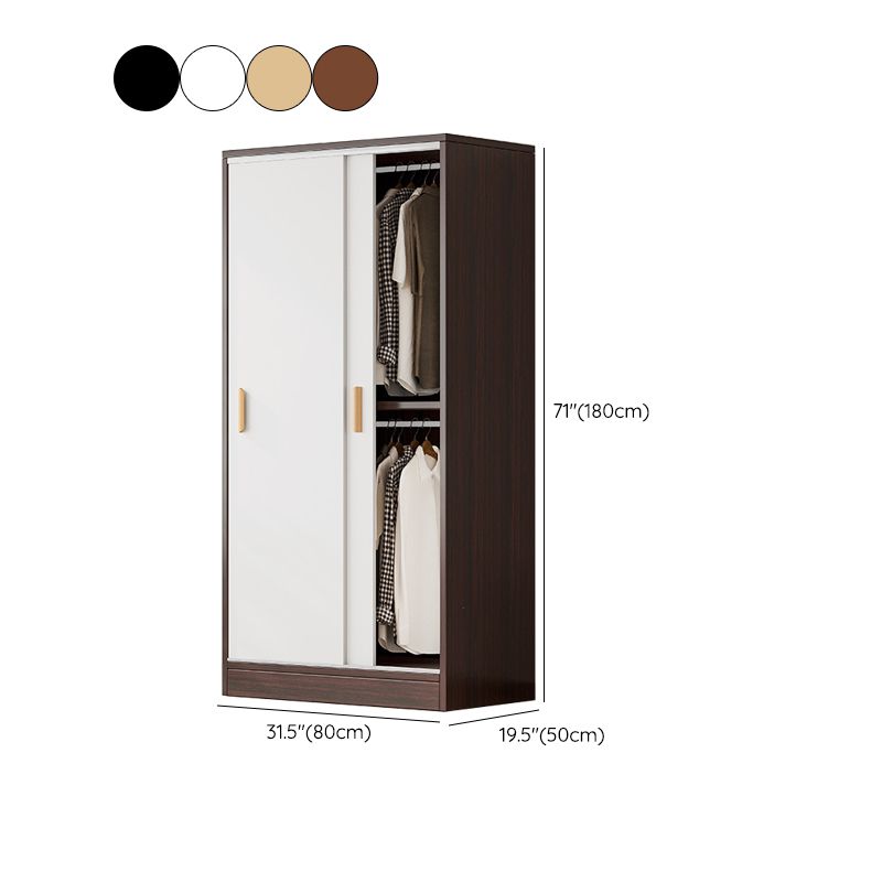 Modern Storage Cabinet Wooden 2-Door Wardrobe Armoire with Shelves and Clothes Rail