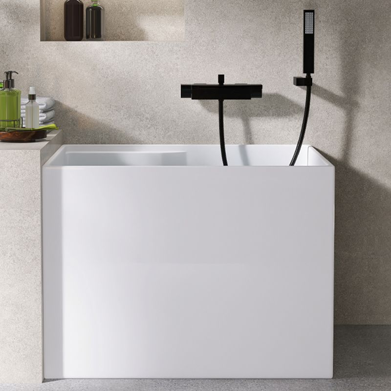Modern Rectangular White Bathtub Acrylic Back to Wall with Drain Bath Tub