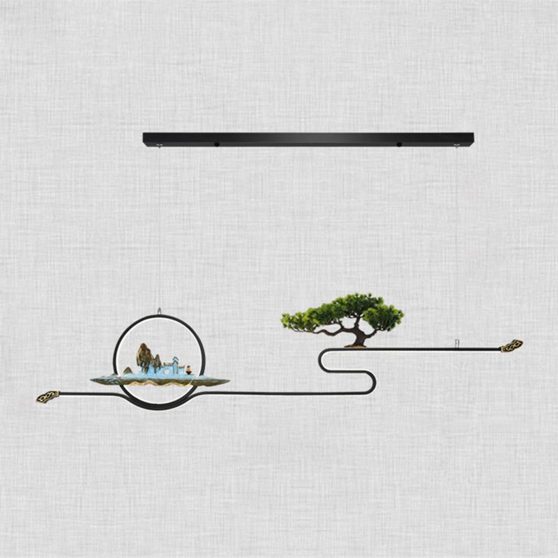 Luces de isla de forma lineal Luces de estilo contemporáneo Metal Dos accesorios de iluminación colgante