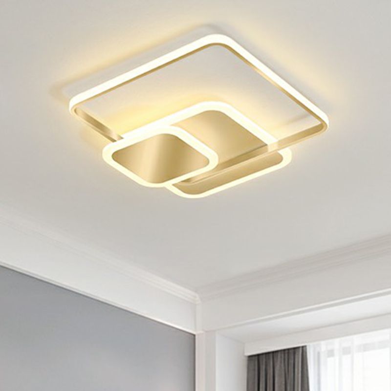 Gestapelte quadratische LED-Einbau-Deckenleuchte aus Metall mit minimalistischem Gold-Finish