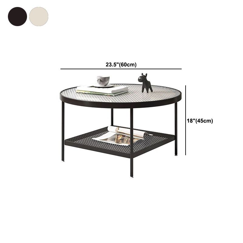 Modern Glass Top Cocktail Table with 4 Steel Legs and Storage Shelf